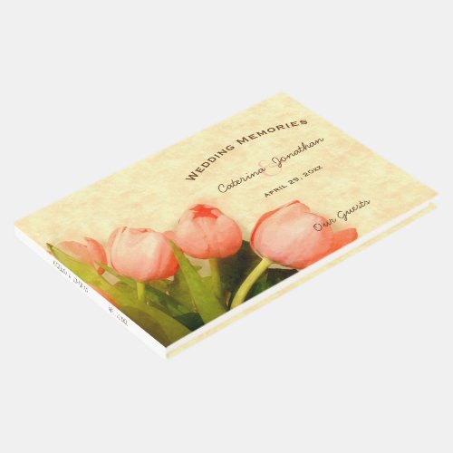 Pink tulips wedding guests memories guest book