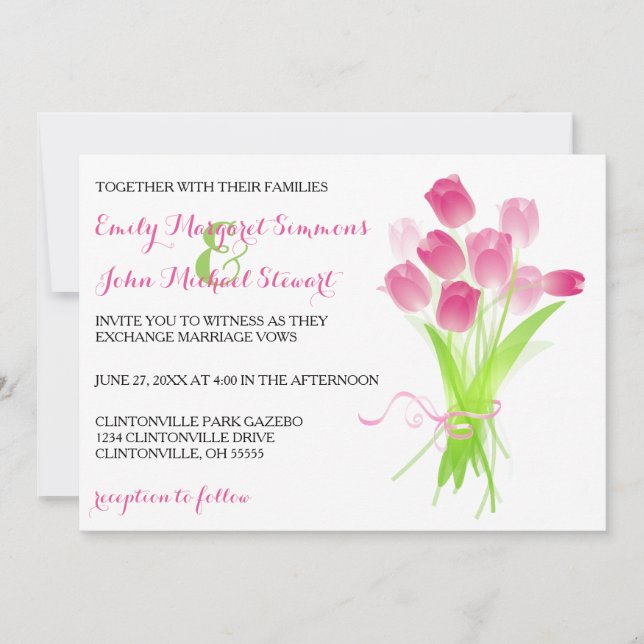 Pink Tulips - Wedding Invitation (Front)