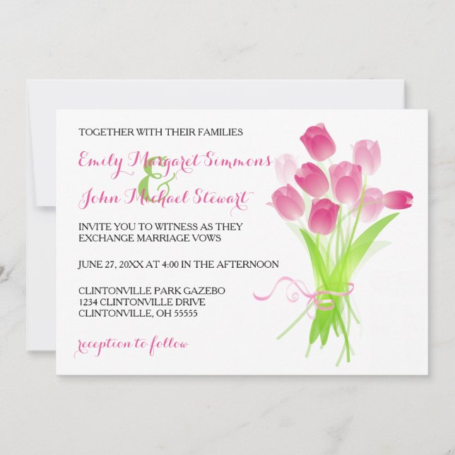 Pink Tulips - Wedding Invitation (Front)