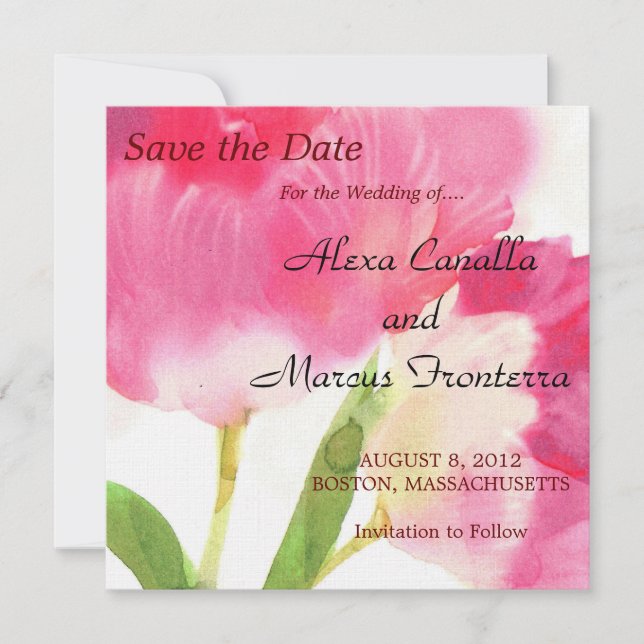 Pink Tulips Wedding Save The Date Card (Front)