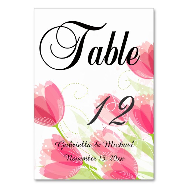 Pink Tulips Wedding  Table Number (Front)