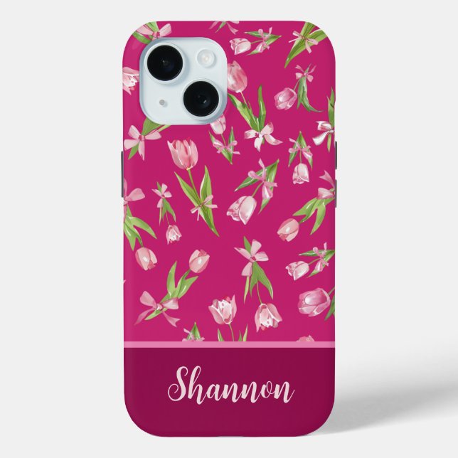 Pink Tulips with Bows iPhone Case (Back)