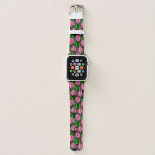 Pink tulips with green leaves apple watch band