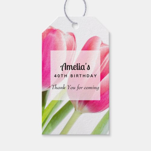 Pink Tulips with Green Leaves Birthday Thank You Gift Tags