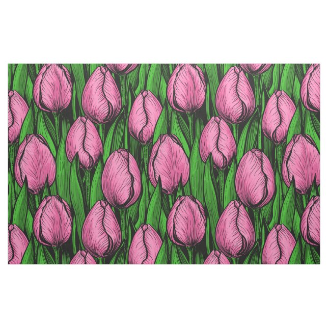 Pink tulips with green leaves fabric (Fat Quarter)