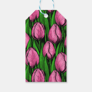 Pink tulips with green leaves gift tags