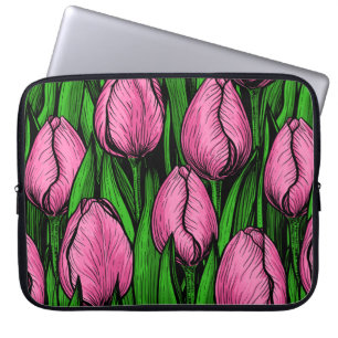Pink tulips with green leaves laptop sleeve