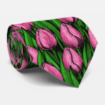 Pink tulips with green leaves neck tie
