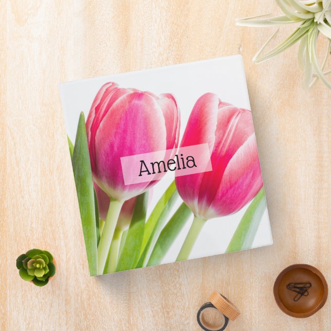 Pink Tulips with Green Leaves Photo 3 Ring Binder (In Situ)