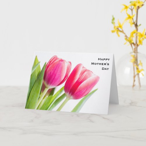 Pink Tulips with Green Leaves Photo Birthday Card