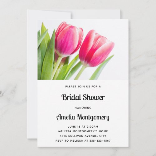 Pink Tulips with Green Leaves Photo Bridal Shower Invitation