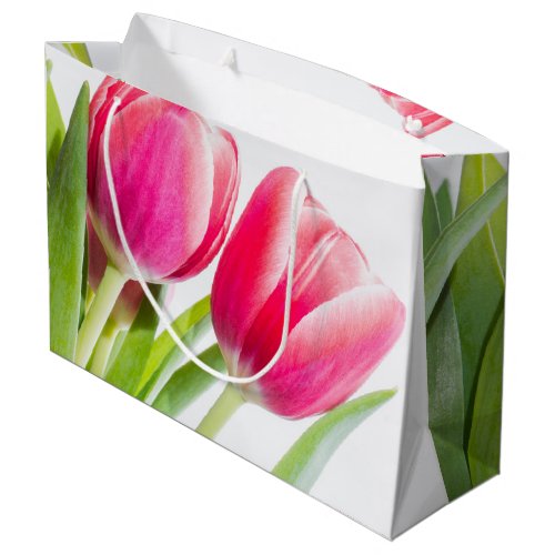 Pink Tulips with Green Leaves Photo Large Gift Bag