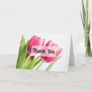 Pink Tulips with Green Leaves Photo Letterpress Thank You Card