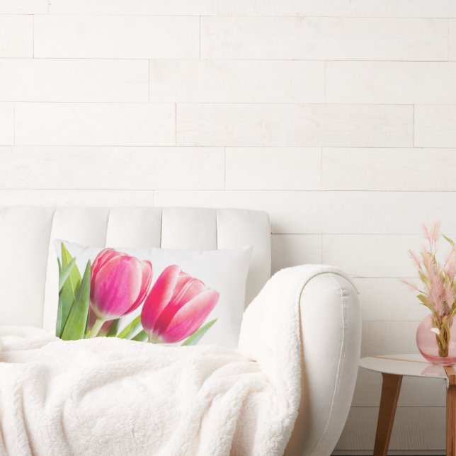 Pink Tulips with Green Leaves Photo Lumbar Pillow (Couch)