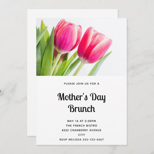 Pink Tulips with Green Leaves Photo Mothers Day Invitation