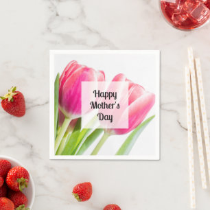 Pink Tulips with Green Leaves Photo Mother's Day Napkins