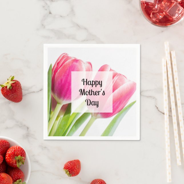 Pink Tulips with Green Leaves Photo Mother's Day Napkins (Insitu)