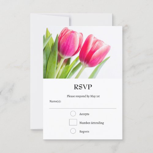 Pink Tulips with Green Leaves Photo RSVP Card