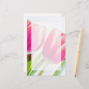 Pink Tulips with Green Leaves Photo Stationery