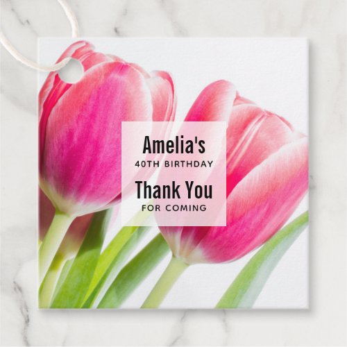 Pink Tulips with Green Leaves Photo Thank You Favor Tags