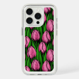 Pink tulips with green leaves iPhone 15 pro case