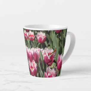 Pink Tulips with PeacockButterfly Latte Mug