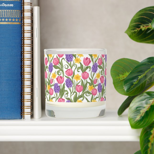 Pink Tulips, Yellow Daffodils, Purple Hyacinths Scented Candle (Shelf)