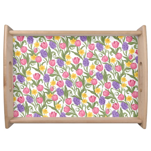 Pink Tulips, Yellow Daffodils, Purple Hyacinths Serving Tray (Front)