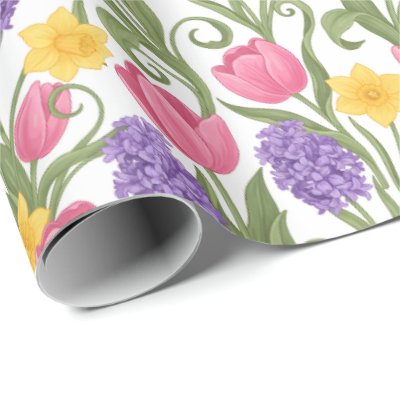 Pink Tulips, Yellow Daffodils, Purple Hyacinths Wrapping Paper