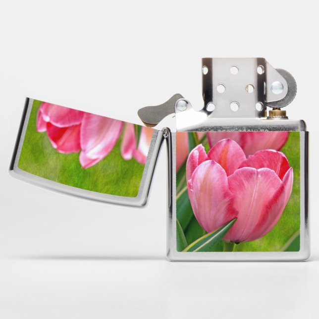 Pink Tulips Zippo Lighter (Opened)