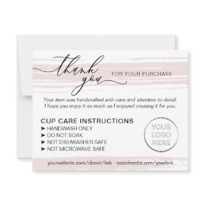 Pink Tumbler Cup Mug Instructions Care Thank You Card
