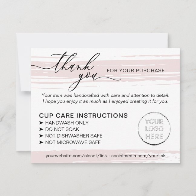 Pink Tumbler Cup Mug Instructions Care Thank You Card