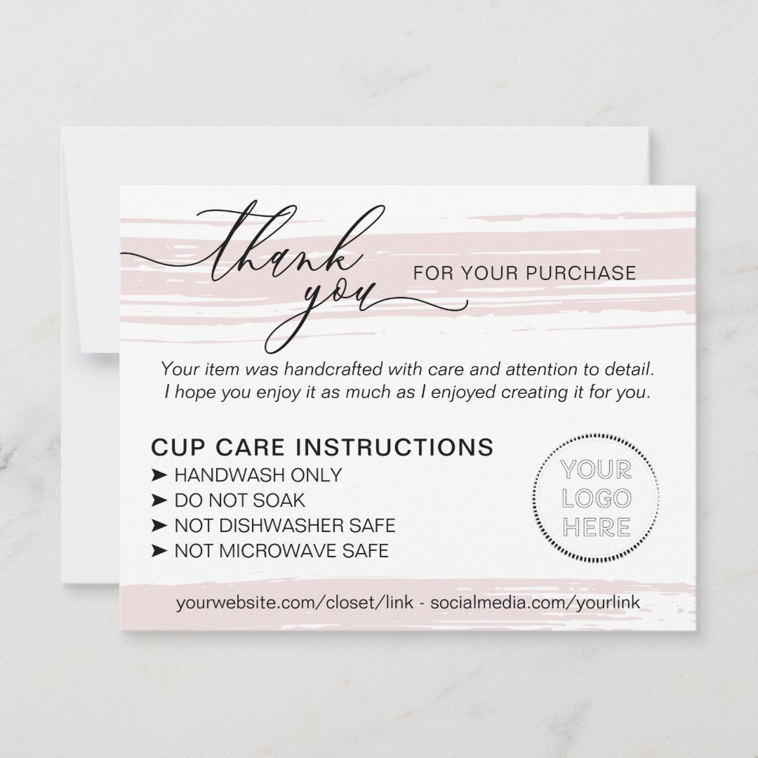 Pink Tumbler Cup Mug Instructions Care Thank You Card | Zazzle