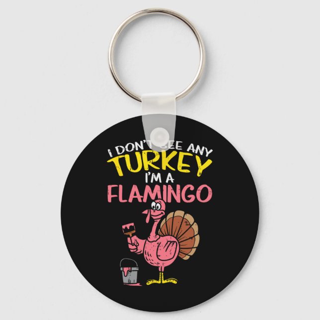 Pink Turkey Flamingo Fun Thanksgiving Animal Lover Keychain (Front)