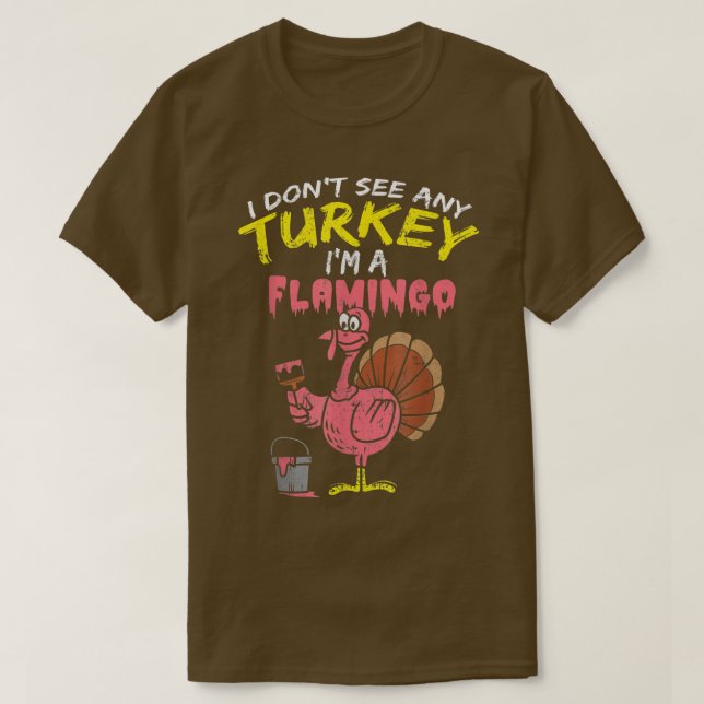 Pink Turkey Flamingo Funny Thanksgiving Animal Lov T-Shirt (Design Front)