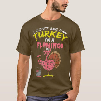 Pink Turkey Flamingo Funny Thanksgiving Animal Lov T-Shirt