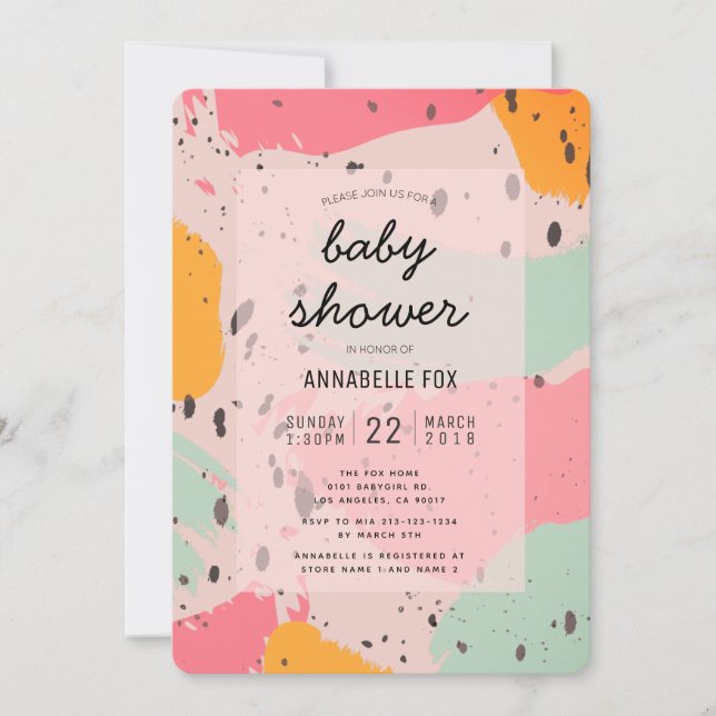 Pink Turquoise Abstract Baby Shower Invitation (Front)