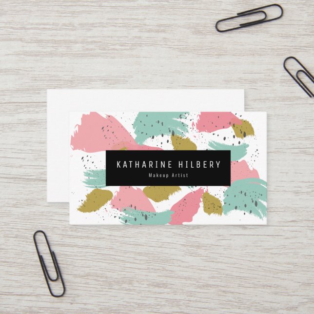 Pink Turquoise Abstract Painting Business Card (Front/Back In Situ)