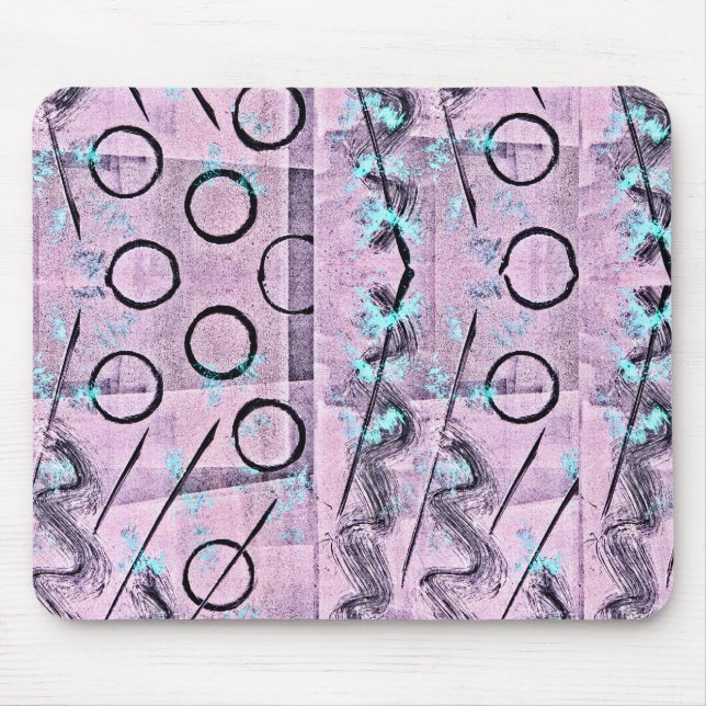 Pink, Turquoise and Black Abstract Mouse Pad (Front)