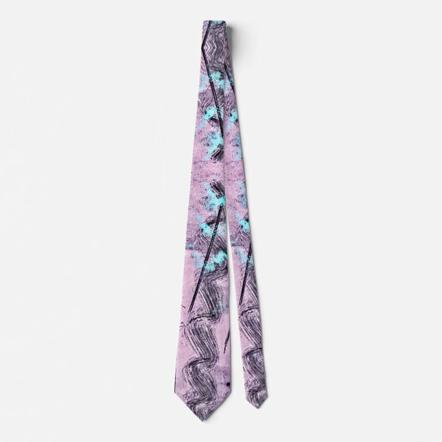Pink, Turquoise and Black Abstract Tie (Front)