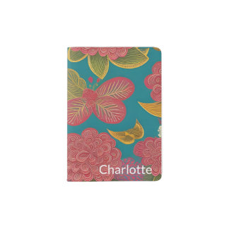 Pink Turquoise and Green Floral Passport Holder