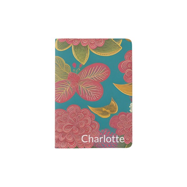 Pink Turquoise and Green Floral Passport Holder (Front)