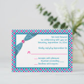 Pink, Turquoise, and White Polka Dot Reply Card (Standing Front)