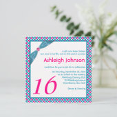 Pink, Turquoise and White Polka Dot Sweet 16 Invitation (Standing Front)