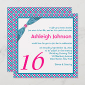 Pink, Turquoise and White Polka Dot Sweet 16 Invitation (Front/Back)