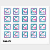 Pink, Turquoise, and White Sweet 16 Square Sticker (Sheet)