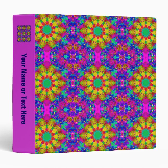 Pink Turquoise and Yellow Retro Pattern Binder (Front/Spine)