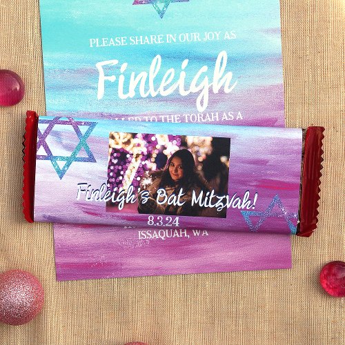 Pink Turquoise Bat Mitzvah Candy Bar Wrapper