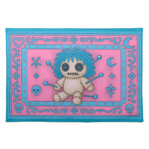 Pink + Turquoise Blue Voodoo Doll Cloth Placemat