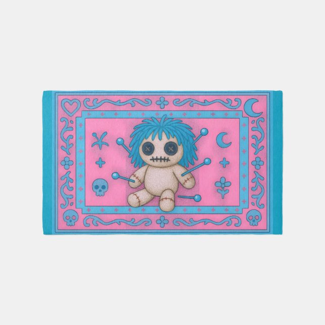 Pink + Turquoise Blue Voodoo Doll rug (Front)